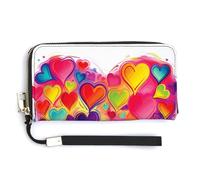 NHYDSPQ Womens Wallet,Colourful Heart Print Ladies Cluth,PU Leather Zip Around Wallet,wrist Strap Long Purse, style, 20.0*10.5cm, Modern