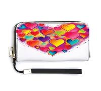 NHYDSPQ Womens Wallet,Colourful Heart Print Ladies Cluth,PU Leather Zip Around Wallet,wrist Strap Long Purse, style, 20.0*10.5cm, Modern