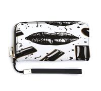 NHYDSPQ Womens Wallet,Cool Black Lipstick Lips Print Ladies Cluth,PU Leather Zip Around Wallet,wrist Strap Long Purse, style, 20.0*10.5cm, Modern