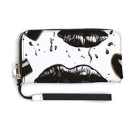 NHYDSPQ Womens Wallet,Cool Black Lipstick Lips Print Ladies Cluth,PU Leather Zip Around Wallet,wrist Strap Long Purse, style, 20.0*10.5cm, Modern
