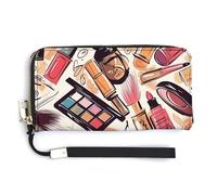 NHYDSPQ Womens Wallet,Cosmetic And Makeup Theme Pattern Print Ladies Cluth,PU Leather Zip Around Wallet,wrist Strap Long Purse, style, 20.0*10.5cm, Modern