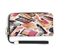 NHYDSPQ Womens Wallet,Cosmetic And Makeup Theme Pattern Print Ladies Cluth,PU Leather Zip Around Wallet,wrist Strap Long Purse, style, 20.0*10.5cm, Modern