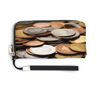 NHYDSPQ Womens Wallet,Currency Coin Print Ladies Cluth,PU Leather Zip Around Wallet,wrist Strap Long Purse, style, 20.0*10.5cm, Modern