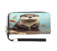 NHYDSPQ Womens Wallet,Cute Otter Print Ladies Cluth,PU Leather Zip Around Wallet,wrist Strap Long Purse, style, 20.0*10.5cm, Modern