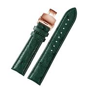 NHYHEHMR 18mm 20mm 22mm Bamboo Pattern Soft Cowhide Strap Men Butterfly Buckle Ostrich Leather Green Watchband Bracelet (Color : D RG Folding, Size : 22mm)