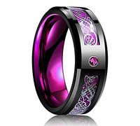 NHYHEHMR 8 mm Titanium Steel Wedding Ring for Men Women Punk Celtic Dragon Blue Red Carbon Fiber Ring AAA CZ Inlay Wedding Band