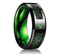 NHYHEHMR 8 mm Titanium Steel Wedding Ring for Men Women Punk Celtic Dragon Blue Red Carbon Fiber Ring AAA CZ Inlay Wedding Band