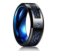 NHYHEHMR 8 mm Titanium Steel Wedding Ring for Men Women Punk Celtic Dragon Blue Red Carbon Fiber Ring AAA CZ Inlay Wedding Band