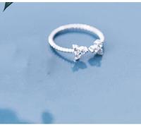 NHYHEHMR Bague en S925, Bague de Mode Pour Femme à Trois Pétales, Ouverture de Diamant, Bijoux à Main Réglablesdiamant blanc, Ouverture réglable