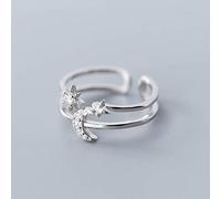 NHYHEHMR Bague en S925, Dames Double Couche Simple Lune Étoile Diamant Lumière Réglable Main Bijouxbague en s925, Ouverture réglable