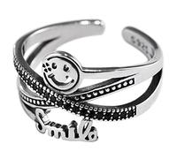 NHYHEHMR Bague Ouverte en S925 en Simple Croix Tissée Ouverte Lettres Smiley Réglable Hommes Et Femmes Bague Cadeaux Pour AmoureuxDiamant noir, Ouverture réglable