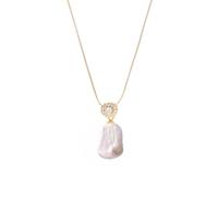 NHYHEHMR Baroque Silvery Freshwater Pearl Long Pendant Paperclip Toggle Drop Stainless Steel For Women
