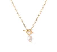 NHYHEHMR Baroque Silvery Freshwater Pearl Long Pendant Paperclip Toggle Drop Stainless Steel For Women