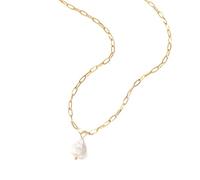 NHYHEHMR Baroque Silvery Freshwater Pearl Long Pendant Paperclip Toggle Drop Stainless Steel For Women