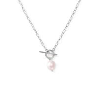 NHYHEHMR Baroque Silvery Freshwater Pearl Long Pendant Paperclip Toggle Drop Stainless Steel For Women