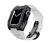NHYHEHMR Carbon Fibre Protective Case for 8 7 45 mm Silicone Watch Strap High-End Modification Accessories for iWatch 6 5 SE 44 mm/Colour: White 3, Size: 45 mm, 45 mm