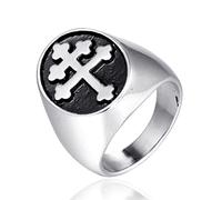 NHYHEHMR Catholic Lorraine Cross Joan of Arc Titanium Steel Men's Rings Amulet For Man Boyfriend Biker Jewelry Creativity Gift