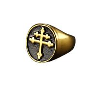 NHYHEHMR Catholic Lorraine Cross Joan of Arc Titanium Steel Men's Rings Amulet For Man Boyfriend Biker Jewelry Creativity Gift