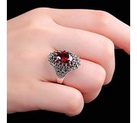 NHYHEHMR Chinese style Ring jewelry in pure ring jewelry mode female personality ancient garnet S925 ring, 54