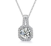 NHYHEHMR Collier avec pendentif en moissanite de 1 à 2 carats couleur D VVS1 pour femme en argent sterling 925 style princesse avec certificat