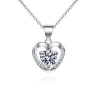 NHYHEHMR Collier avec pendentif moissanite 1 carat couleur D VVS1 pour femme en argent sterling S925 plaqué or 18 carats en forme de cœur pour la Saint-Valentin, cadeau d'anniversaire avec certificat