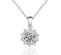 NHYHEHMR Collier en argent sterling S925 pour femme 1 carat couleur D VVS1 Collier avec pendentif tournesol moissanite pour fille Bijoux de mariage avec certificat