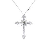 NHYHEHMR Collier en argent sterling S925 pour femme avec pendentif en forme de croix moissanite 1 carat couleur D VVS - Cadeau de mariage et de fiançailles avec certificat