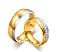 NHYHEHMR -Color Crystal Titanium steel Boyfriend and Girlfriend or Anniversary Wedding Ring for Women and Men