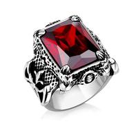 NHYHEHMR Cool Dragon Claw Ring With Red/Blue/Black Stone Stainless Steel CZ Ring Man's Vintage Rock Hip-hop Punk Locomotive Jewelry Gifts