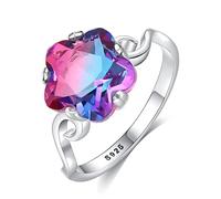 NHYHEHMR Created Colorful Star Topaz Solitaire Ring 925 Ring For Women Rainbow Gemstone Promise Jewelry Gift