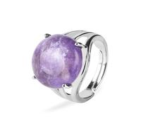 NHYHEHMR Crystal Ring for Women Natural Stone Ring Round Beads Finger Rings Amethysts Purple Quartz Color Party Jewelry F476