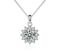 NHYHEHMR D Couleur 1 Carat Moissanite S925 Chaîne de clavicule en Argent Collier de Fleur de Soleil