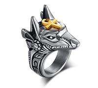 NHYHEHMR Egyptian Cross Anubis Patronus Titanium Steel Men Women Rings Punk Hip hop Rock Trendy for Man Biker Jewelry Creativity Gift
