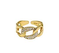 NHYHEHMR Exquisite 925 Micro Weave Zircon Chain Ring Female Luxury en Open Ring Jewelry Gifts