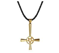 NHYHEHMR Fashion Pentagram Cross Necklace Satanic Symbol Runes Pendant Upside Down Lucifer Satan Choker Amulet Jewelry Gift