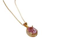 NHYHEHMR French Small Pink Crystal Pendant Clavicle Chain Necklace Women Romantic Sweet Beauty God Jewelry Gift