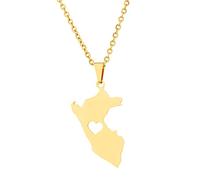 NHYHEHMR Girls Accessories Glossy Peru Shape Pendant Necklace - Ethnic Heart Shaped Unisex Couple Map Collarbone Chain Patriotic Flag Hip Hop Charm Jewelry for Fashion Gift,50Cm/19.6 in gifts