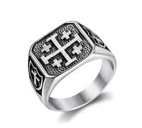 NHYHEHMR Jerusalem Cross Religion Titanium Steel Men's Rings Simple Retro Punk Hip hop Rock for Man Boyfriend Biker Jewelry Creativity Gift