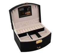 NHYHEHMR Jewelry Storage Simple Jewelry Box Leather Fan-shaped Double-layer Drawer With Lock Earring Necklace Ring Jewelry Storage Box Jewelry Storage Box(Black)