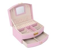 NHYHEHMR Jewelry Storage Simple Jewelry Box Leather Fan-shaped Double-layer Drawer With Lock Earring Necklace Ring Jewelry Storage Box Jewelry Storage Box(Black)
