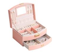 NHYHEHMR Jewelry Storage Simple Jewelry Box Leather Fan-shaped Double-layer Drawer With Lock Earring Necklace Ring Jewelry Storage Box Jewelry Storage Box(Black)