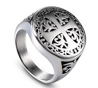 NHYHEHMR Knights Templar Luck Cross Crusader Men Ring Seal Punk Rock Hip Hop Titanium Stainless Steel Male Ring Biker Jewelry Gift
