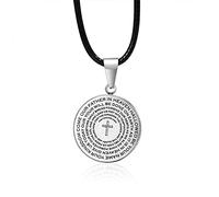 NHYHEHMR New Leather Chain Color Cross Prayer Pendant Necklace for Man The Lord Prayer Catholic Jewelry