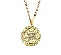 NHYHEHMR Religious Scripture Seven Angels Seal Tag Rune Pendant Stainless Steel Round Time Gem Necklace Casual Party Vintage Gift