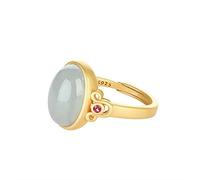 NHYHEHMR Retro ethnic style ring rod plated in retro woman elegant personality adjustable oval ringjade