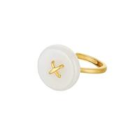 NHYHEHMR Retro ethnic style Ring S925 in plated inlaid with white jade buttons Nephrite Ring Adjustable Personalized S925