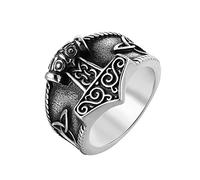 NHYHEHMR Retro Viking Thor's Hammer Symbol Celtic Knot Titanium Steel Men's Rings Punk Hip hop Rock for Man Boyfriend Jewelry Creativity Gift