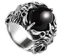 NHYHEHMR Ring open in 925 jewelry in, Thai vintage Double Dragon Playing Dragon Head of Dragon Ring in Black Agate Male gifts for Amo