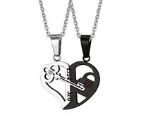 NHYHEHMR Romantic Couples Heart Key Crystal Pendant His Love Necklace Set Lover Valentine Titanium steel Necklace
