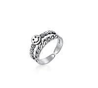 NHYHEHMR S925 Bague de Smiley Rétro ée Thaïlandaise de Mode Pour Dames en, Bague de Sourire à Double Chaînebague en s925, Ouverture réglable